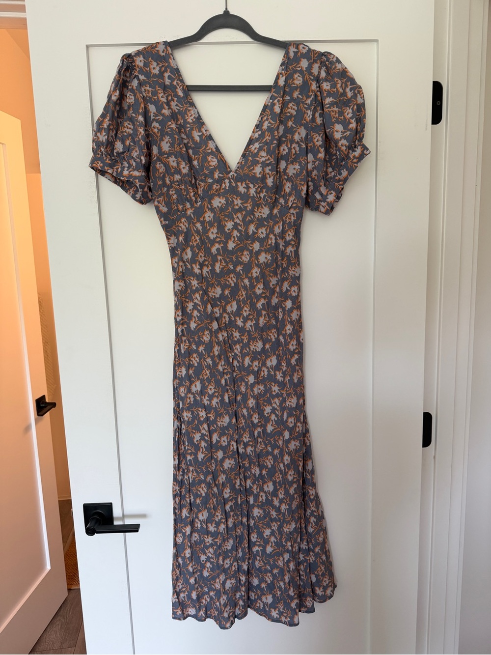 Free People Floral V-Neck Midi Dress in Gray and Brown